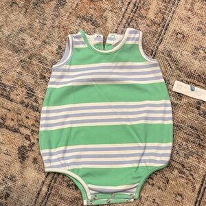 The Beaufort Bonnet Company Mint and White Striped Baby Romper
